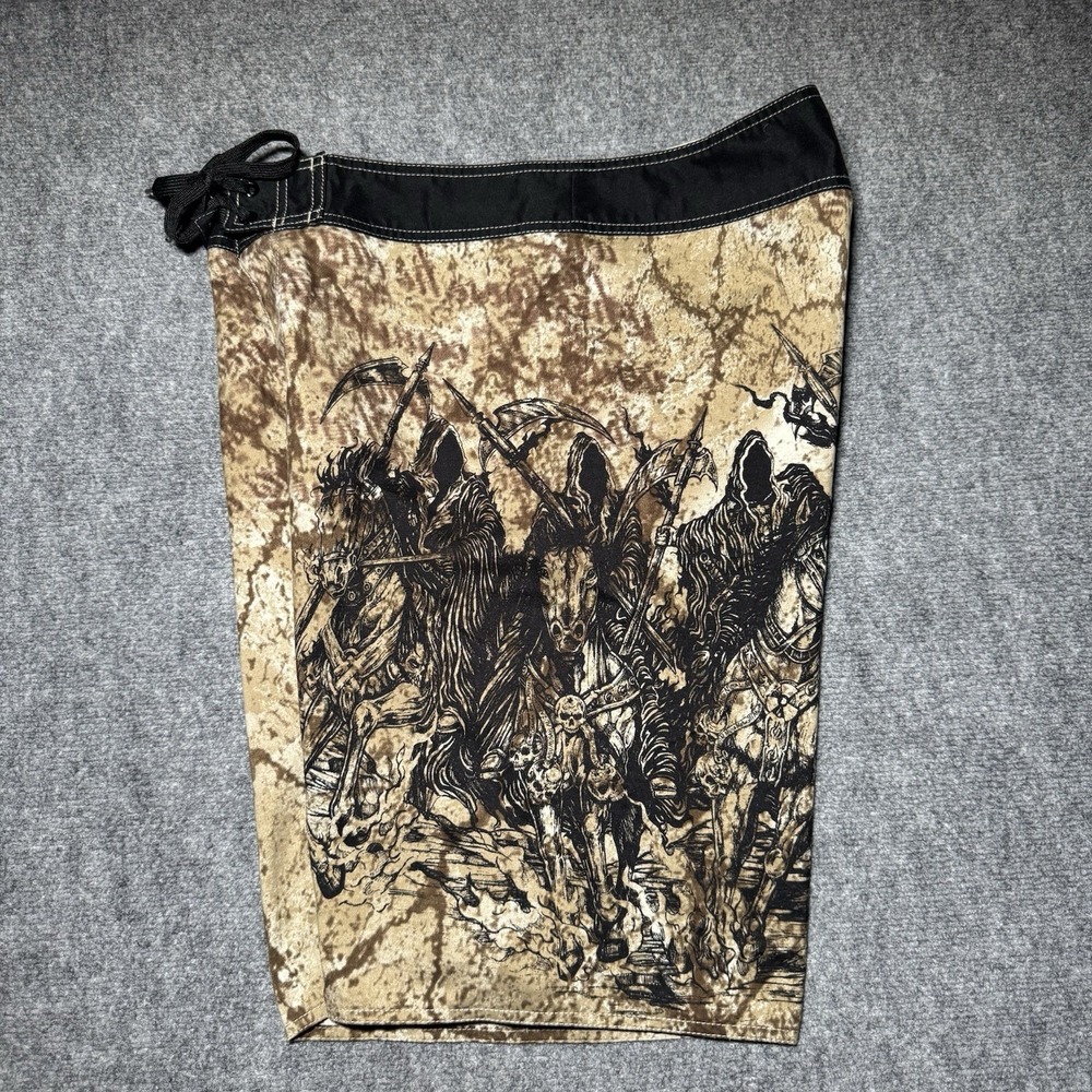 Apprime Appreme Board Shorts Tan Death to the Wicked Horsemen Gun Graphic Medium - Picture 12 of 16